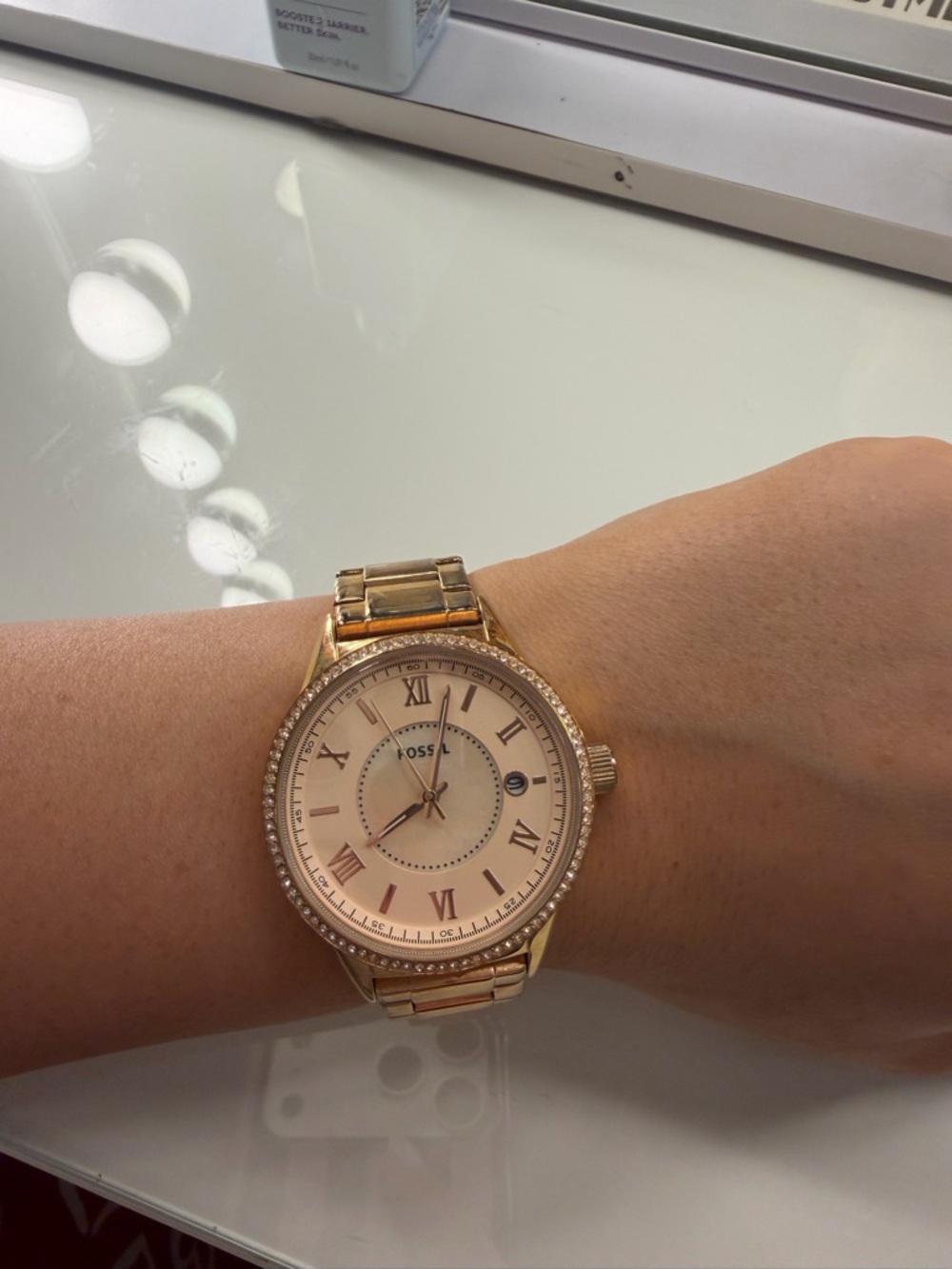 Fossil Rose Gold Tone Crystal-Bezel Women's Bracelet Watch